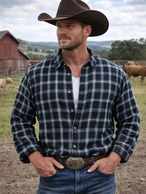 Men's Navy Plaid Flannel Jacket - Classic Casual Layer